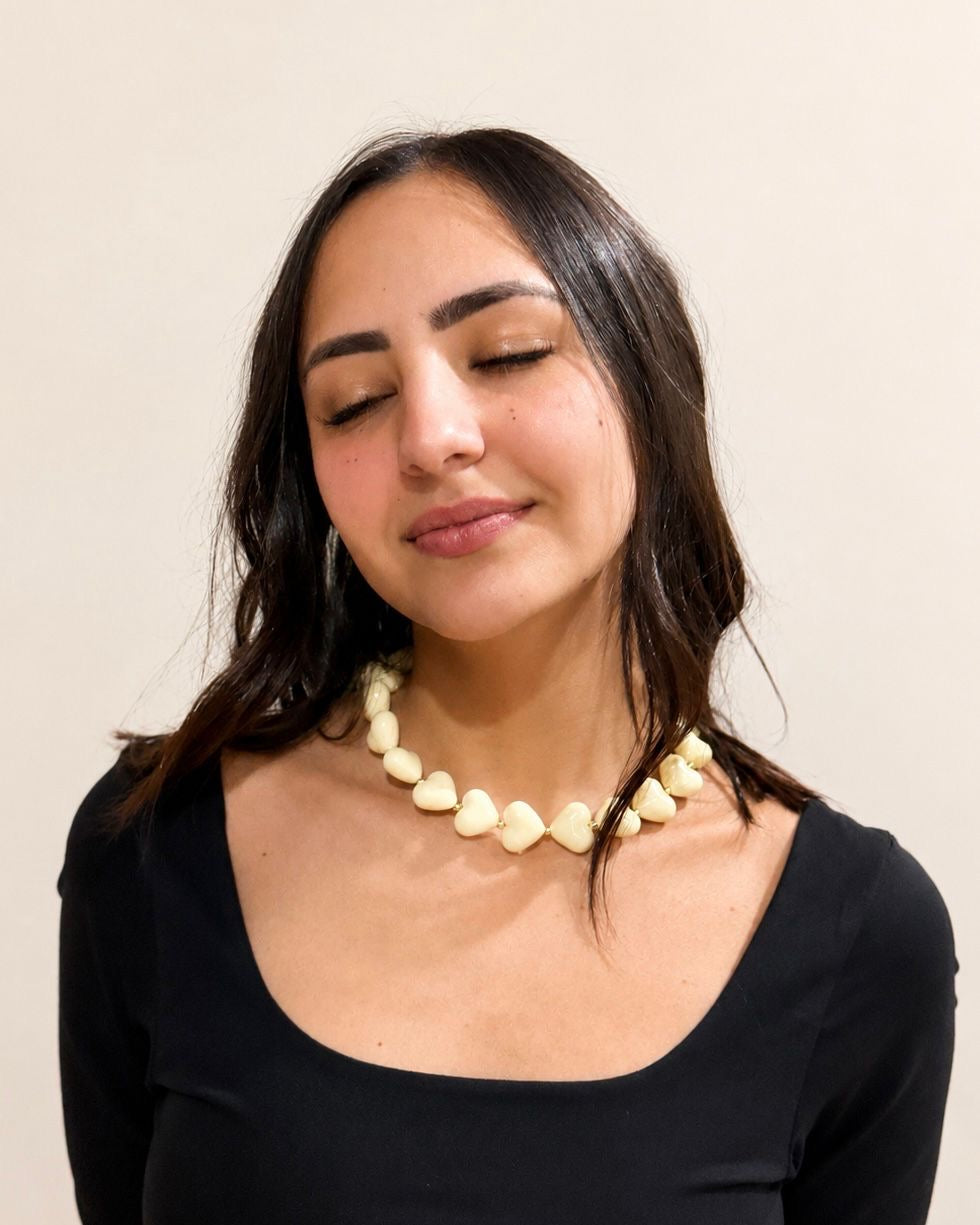 Cream Heart Beaded Necklace