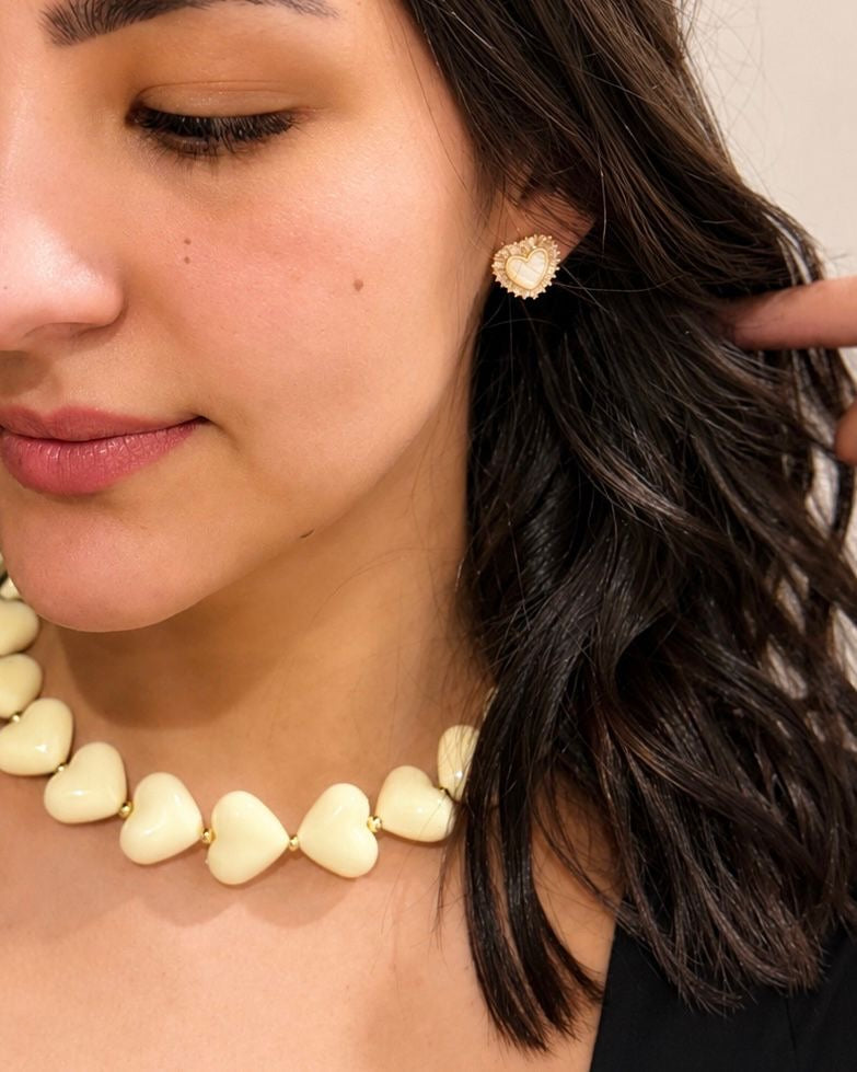 Cream Heart Beaded Necklace
