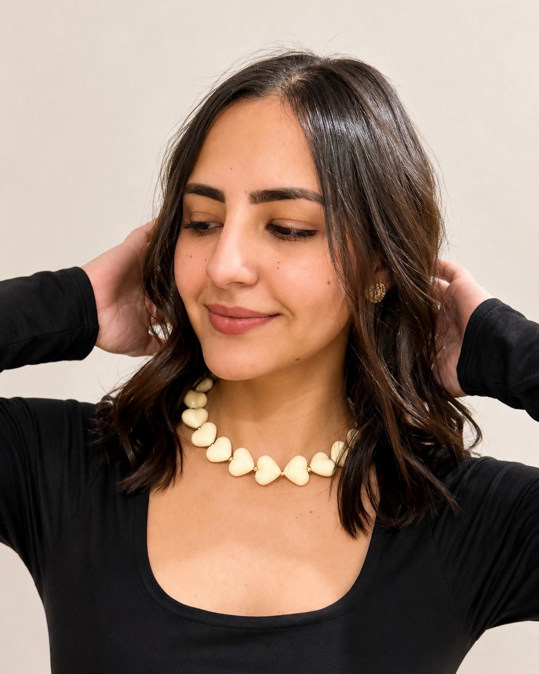 Cream Heart Beaded Necklace