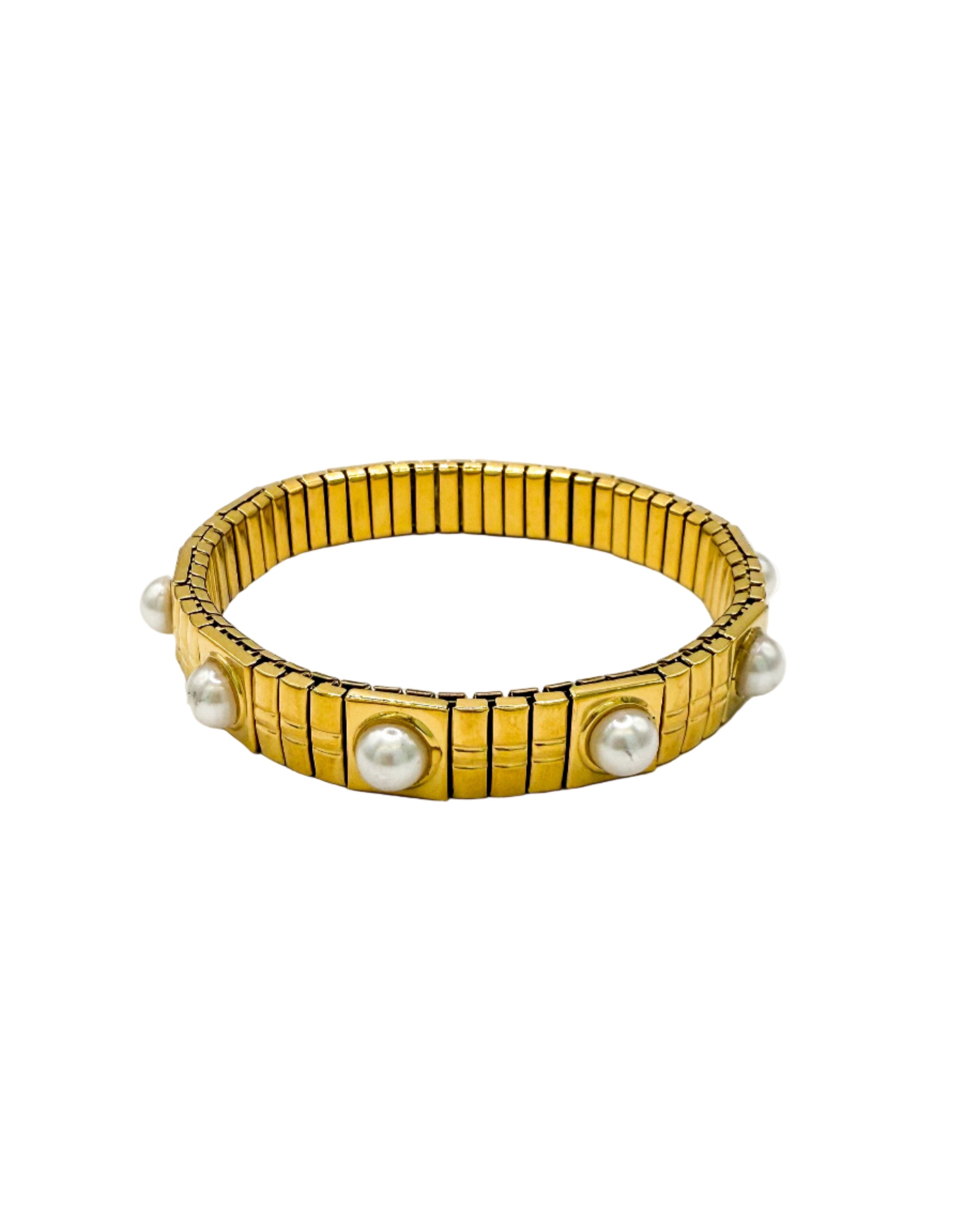 Golden Elastic Pearl Bracelet