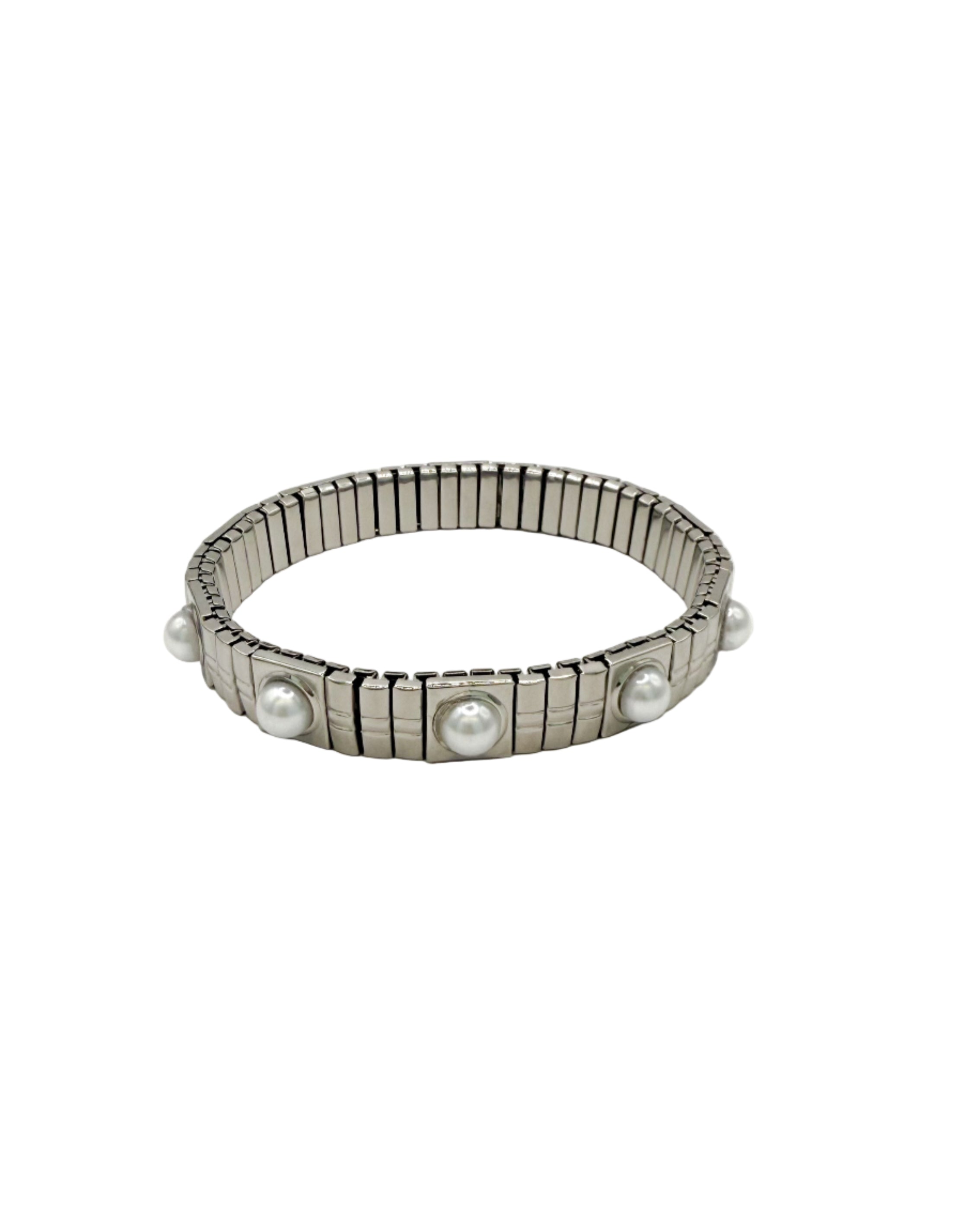 Silver Elastic Pearl Bracelet