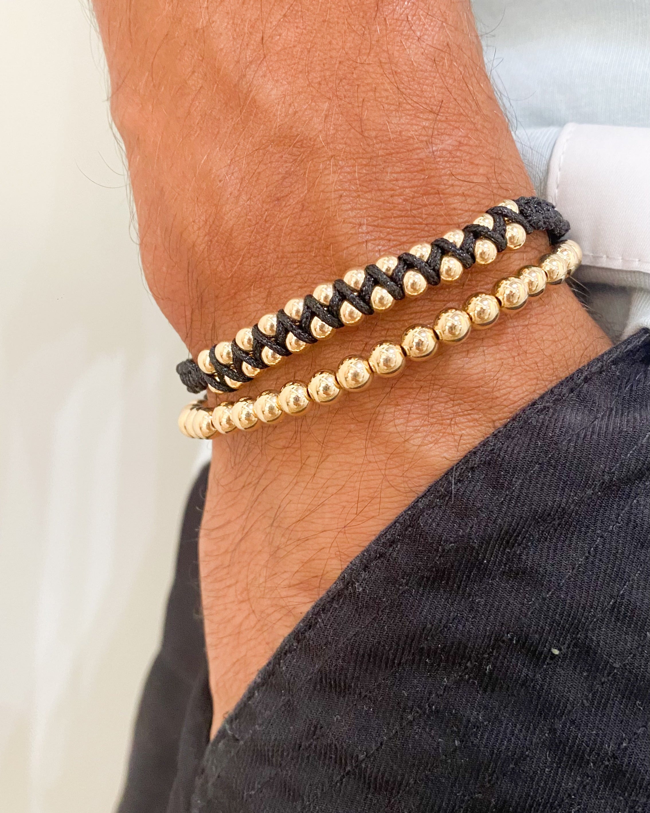 Double Round Link Black String Bracelet