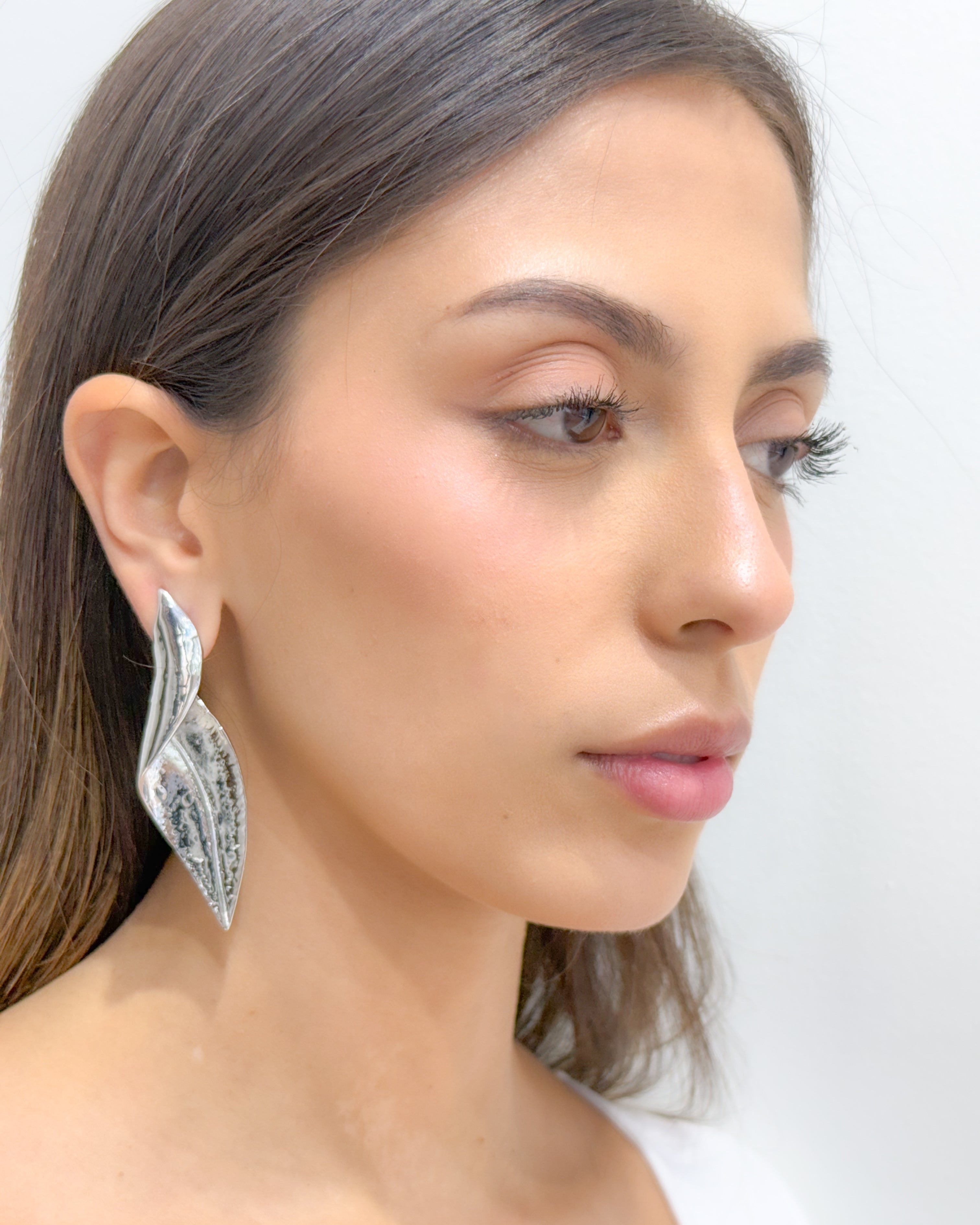 Curved Brass Leaf Earrings