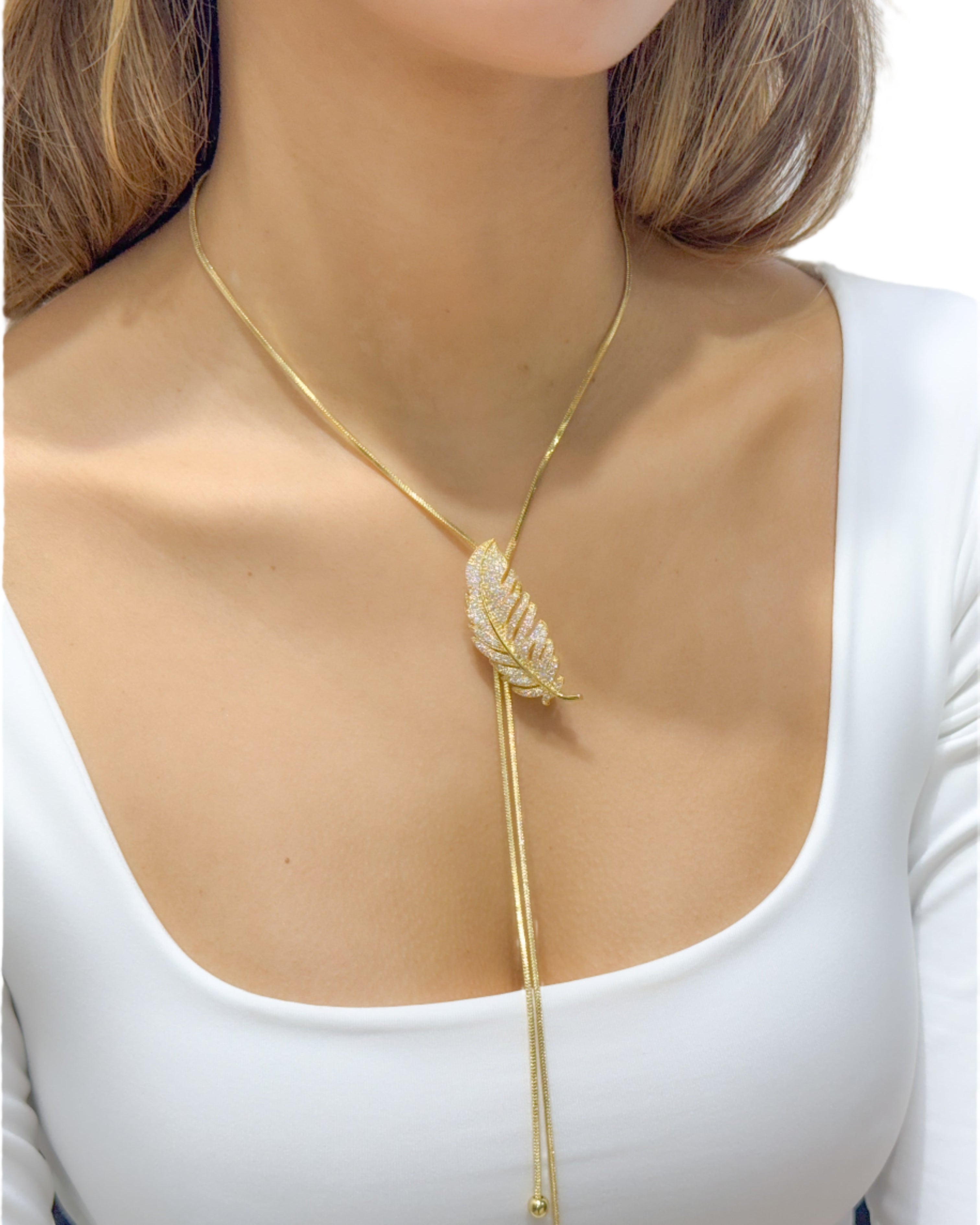 Leaf Drop Lariat Necklace